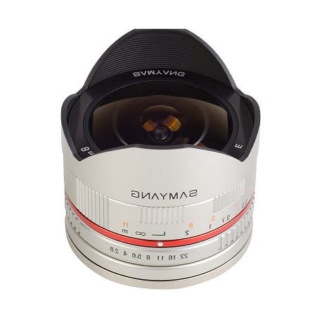Objetivo Samyang 8mm F2.8 Fish-eye plateado para Samsung-NX